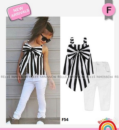 stelan tank top celana hitam putih anak